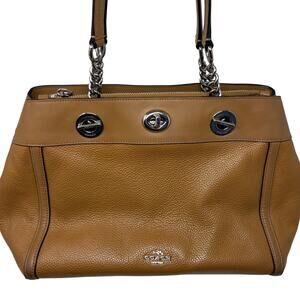 Coach Turnlock Edie Bag Tan Silver Hobo Pebble Leather DIY Handles